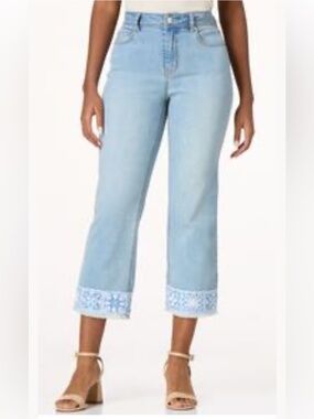 Cato Light Blue Cropped Jeans with Crochet Hem
